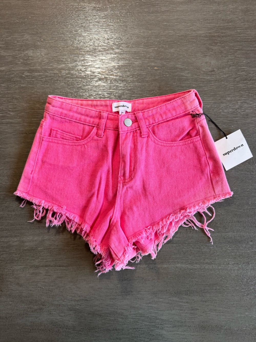NWT Revolve Superdown Hot Pink Denim Shorty Shorts 24